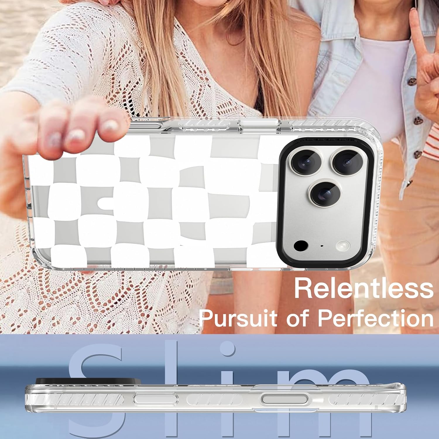 OOK Magnetic Clear Case for iPhone 18 Pro Max, White Checkerboard image 5