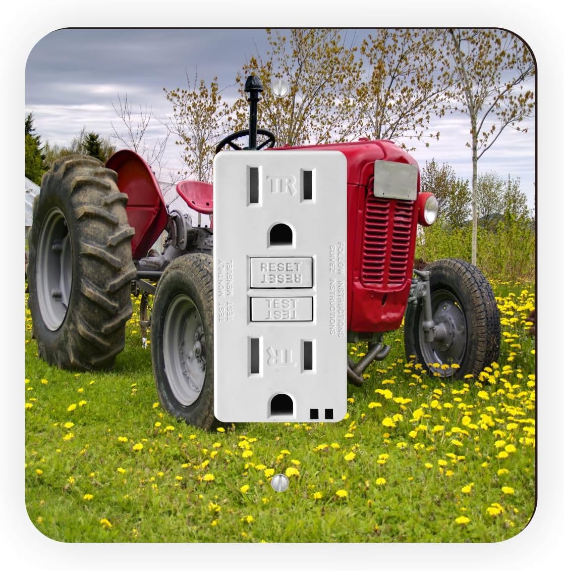 Engine of Old Fashioned Tractor -Light Switch Plate Cover - Double GFI Double Rocker - Two Gang Switch Plate Cover Switch Plate Cover