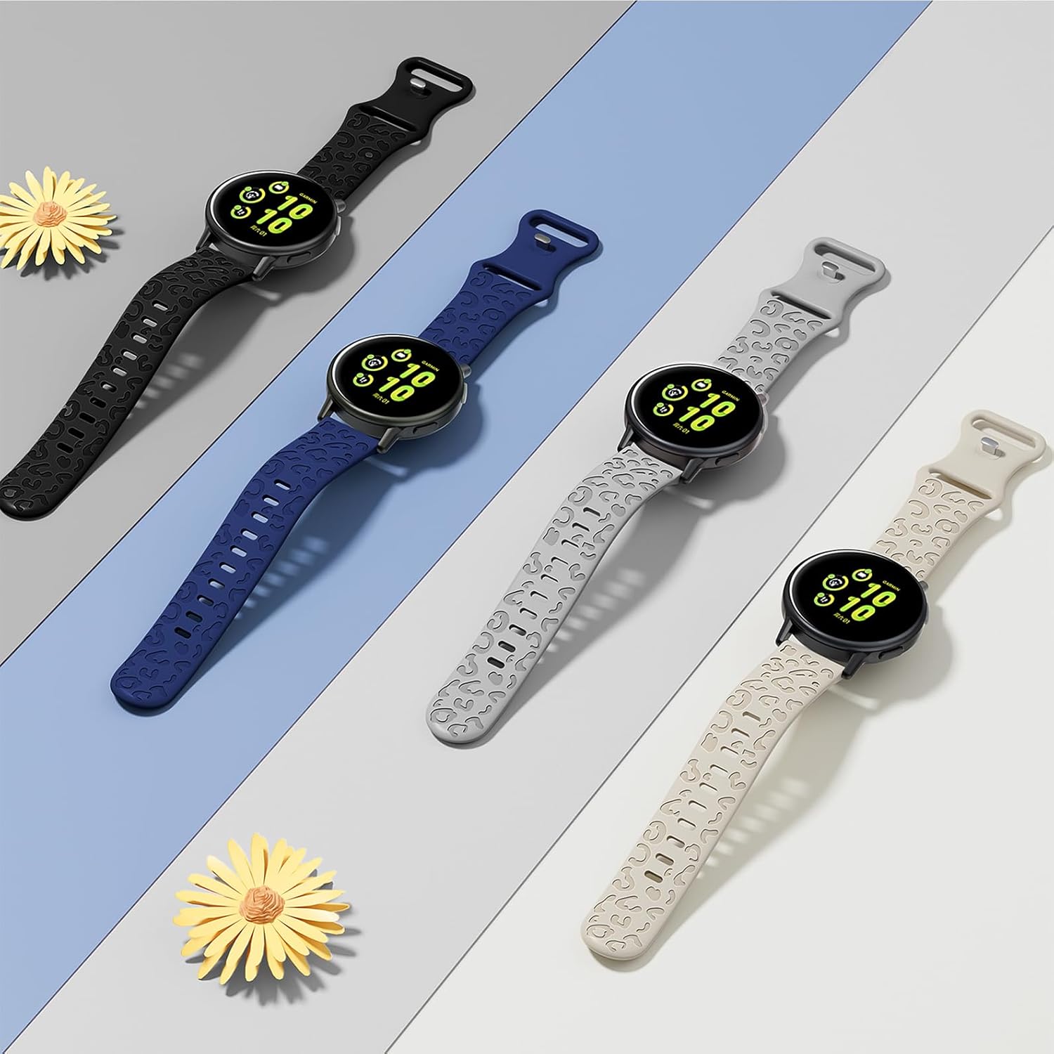 18mm 20mm 22mm Leopard Engraved Silicone Watch Band Compatible With Garmin Venu/Venu Sq/Vivoactive 5&3 (20mm), Garmin Venu 2S/Venu 3S/Vivoactive 4S (18mm), Garmin Venu 2&3/Vivoactive 4 (22mm)