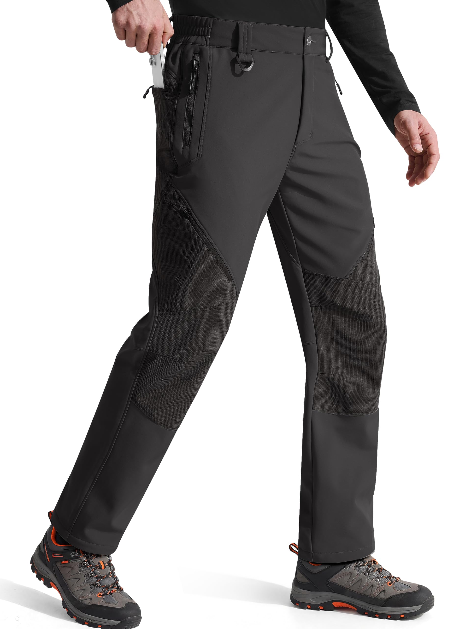 FREE SOLDIER Men's Fleece Lined Outdoor Cargo Hiking Pants Water Repellent Softshell Snow Ski Pants with Zipper Pockets — view 14