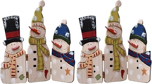 E-view Decoraciones navideñas de madera con muñeco de nieve, decoración del hogar, plegable, triple muñeco de nieve, adornos decorativos rústicos