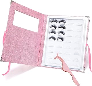 False Eyelash Storage Book Protable 16 Pari Eyelashes Organizer Holder Case Lash Contanier Box Glitter Cover Lash Container Empty Case with Eyelash Tweezer Pink