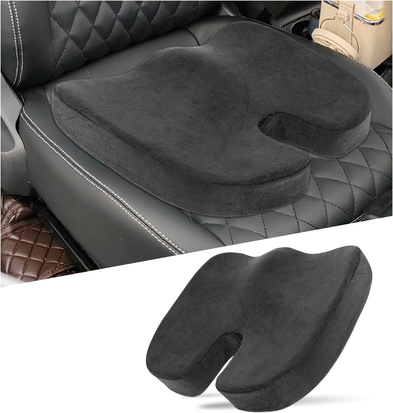 Car Seat Cushion, Memory Foam Auto Seat Cushions Soft Mat for Long Sitting, Ergonomic Tailbone Pain Relief Pillow for Vehicle Home Office, Universal Car Accessories (Black)