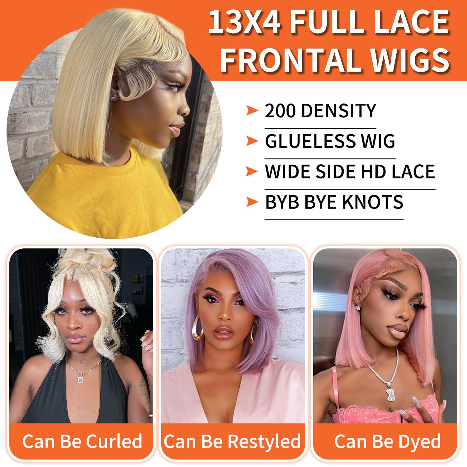 DJFG Bob Wig Human Hair Blonde 613 Lace Front Wig Human Hair Straight 13x4 HD Lace 10 Inch