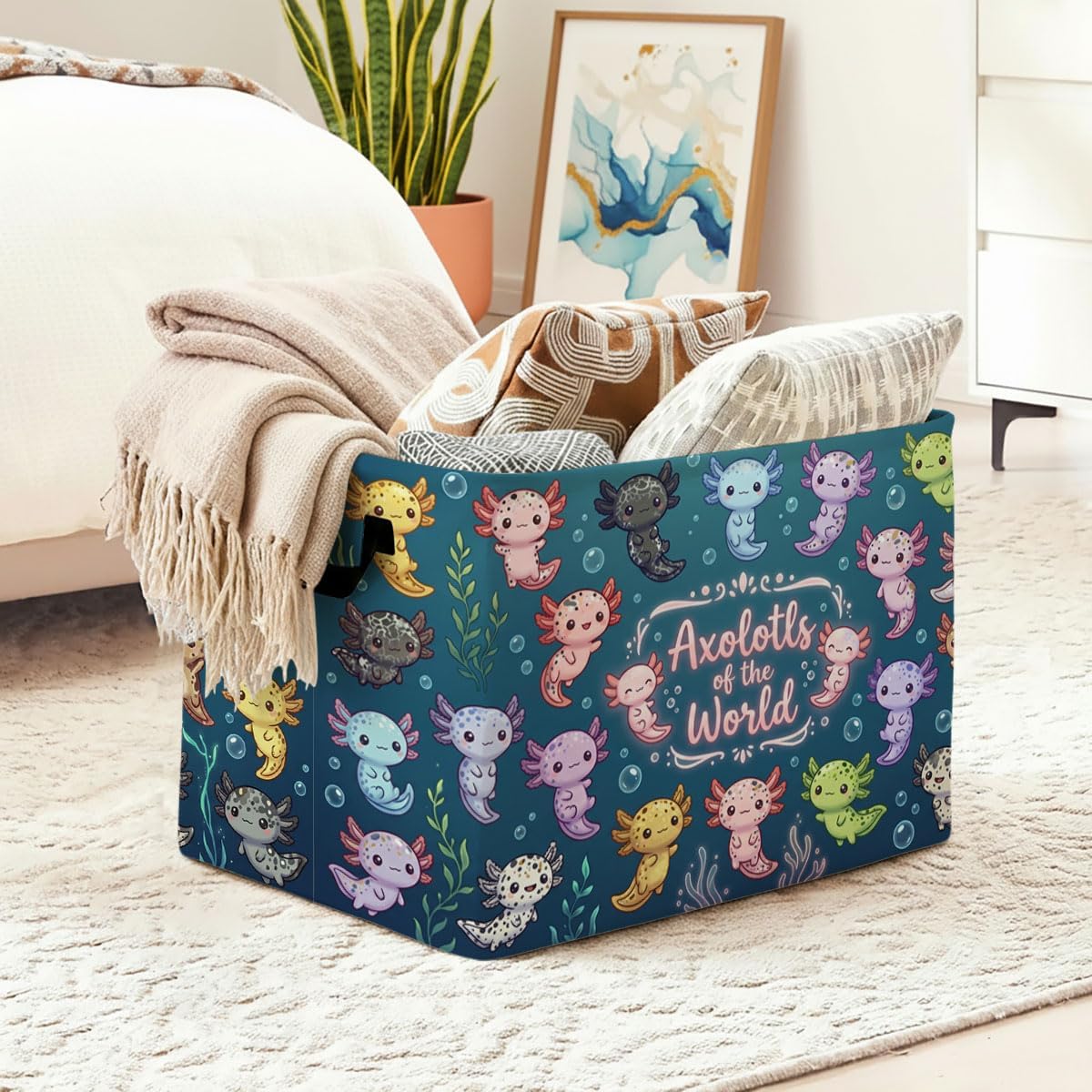 Cartoon Salamander Laundry Hamper, 56L Large Foldable Laundry Basket with Handles, for Family Clothes, Toy Storage Bin, Blankets,Decorative Organizer for Shelves & Closet Home Decor Bedroom & Nursery image 2