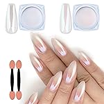 Artdone 2 Jars Chrome Nail Powder White and Red Pearl, Iridescent Aurora Powder Metallic Mirror Effect Pigment Pearlescent Mermaid Pearl Dust Kit, Decoration Acrylic Resin Craft