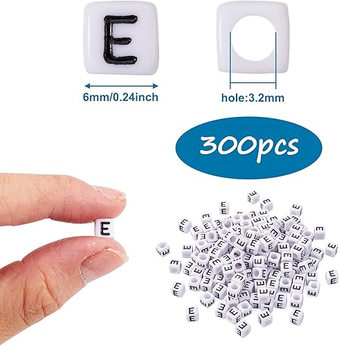 Miniatura 2 de FASHEWELRY 300 cuentas de letras acrílicas blancas de 0.236 x 0.236in, letras E del alfabeto para hacer pulseras, collares, joyas