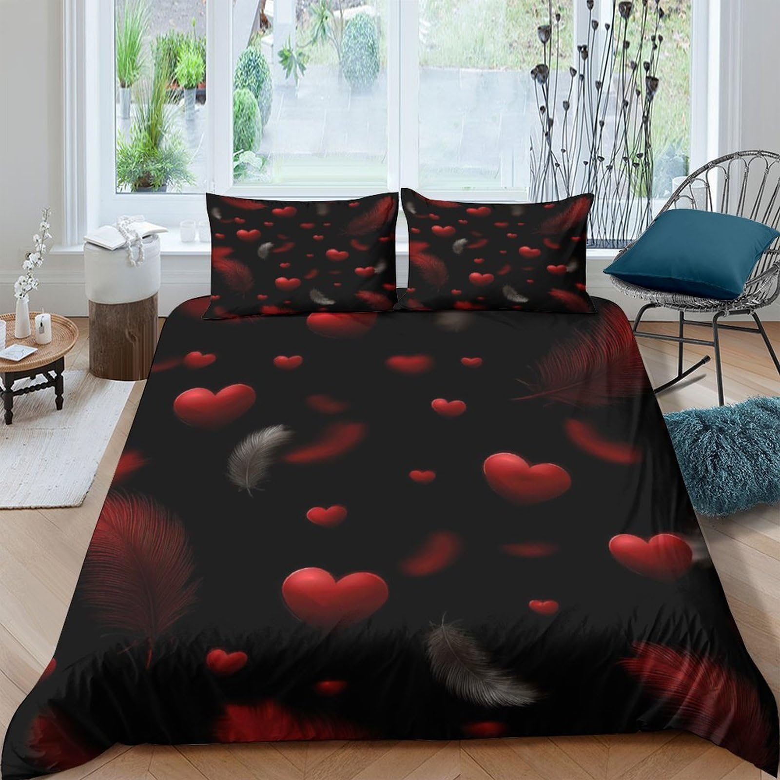 Ctjqhvkz Style-5 3D Printed Red Heart Fitted Sheet Microfiber Black Romantic Love Bed Cover For Bedroom Guest Room Mattress Decor Single（135X200cm）
