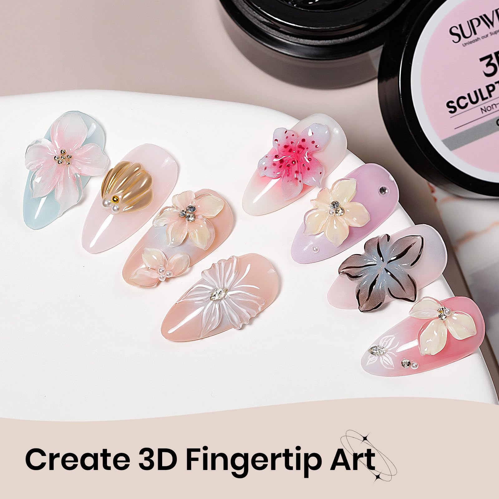 SUPWEE 3D Sculpting Gel for Nails Art Clear Solid Hard Gel Non-Sticky Hand for Carving Building Extension with Nail Art Pen Salon Home DIY 15g(0.53oz) - Image 2