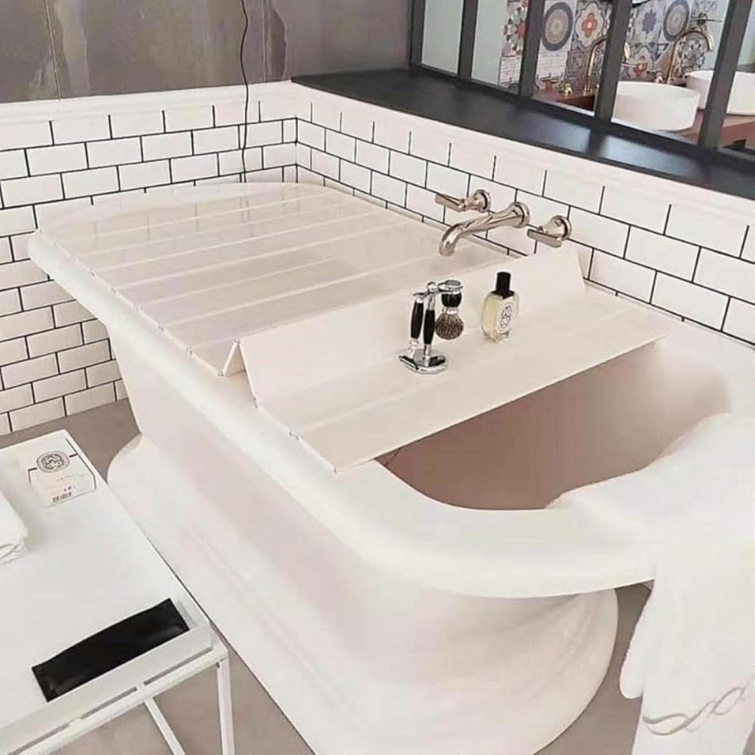 浴室用バスタブカバー &ndash; 折りたたみ式抗菌防カビ保温バスタブカバー、ホワイトデザイン、清潔を保つ、断熱防カビ防塵装飾、浴室収納用、長