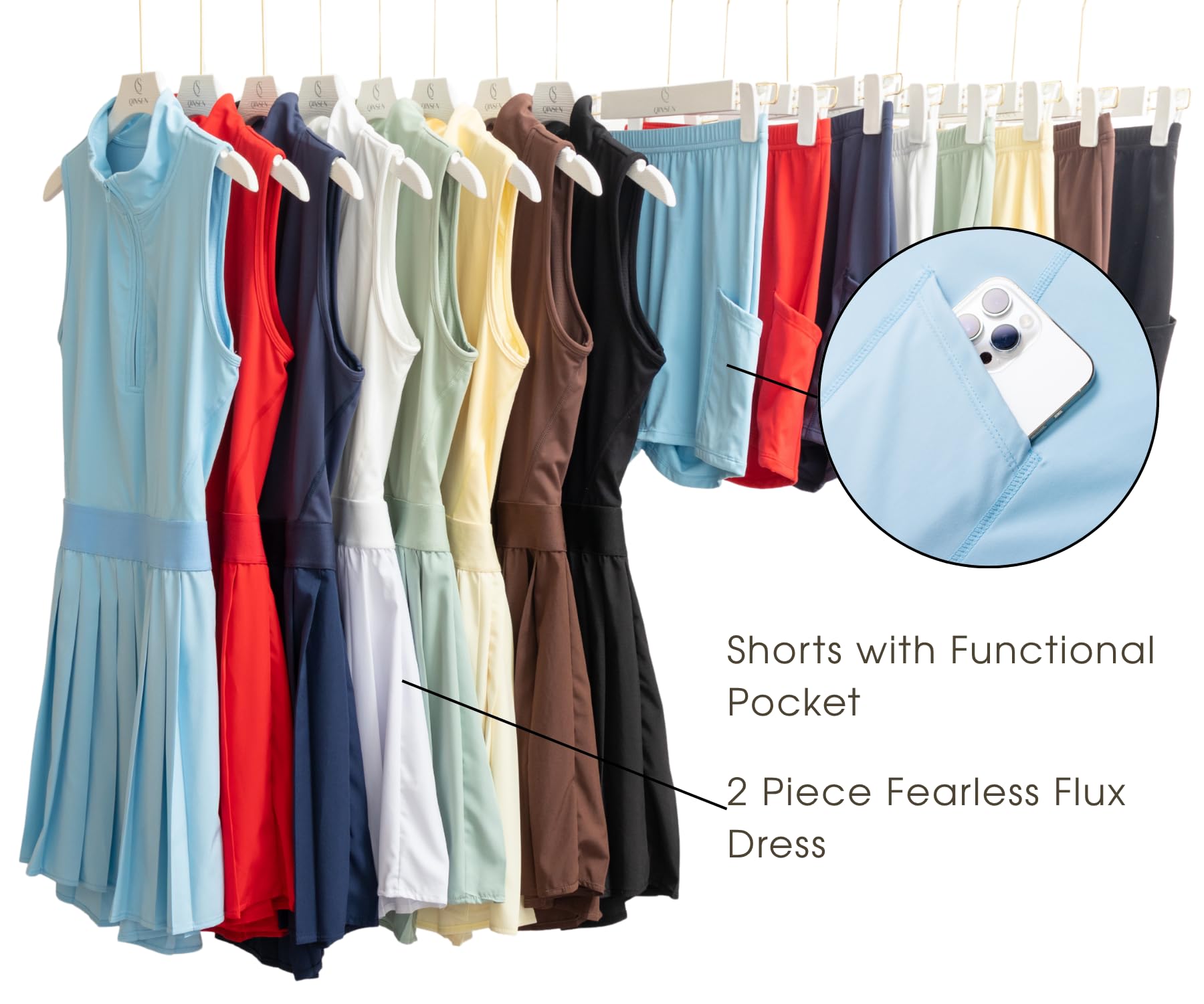 QINSEN Womens Zip Front Tennis Dress High Neck Pleated Sleeveless Two Pieces Golf Athletic Dress with Pockets — view 6