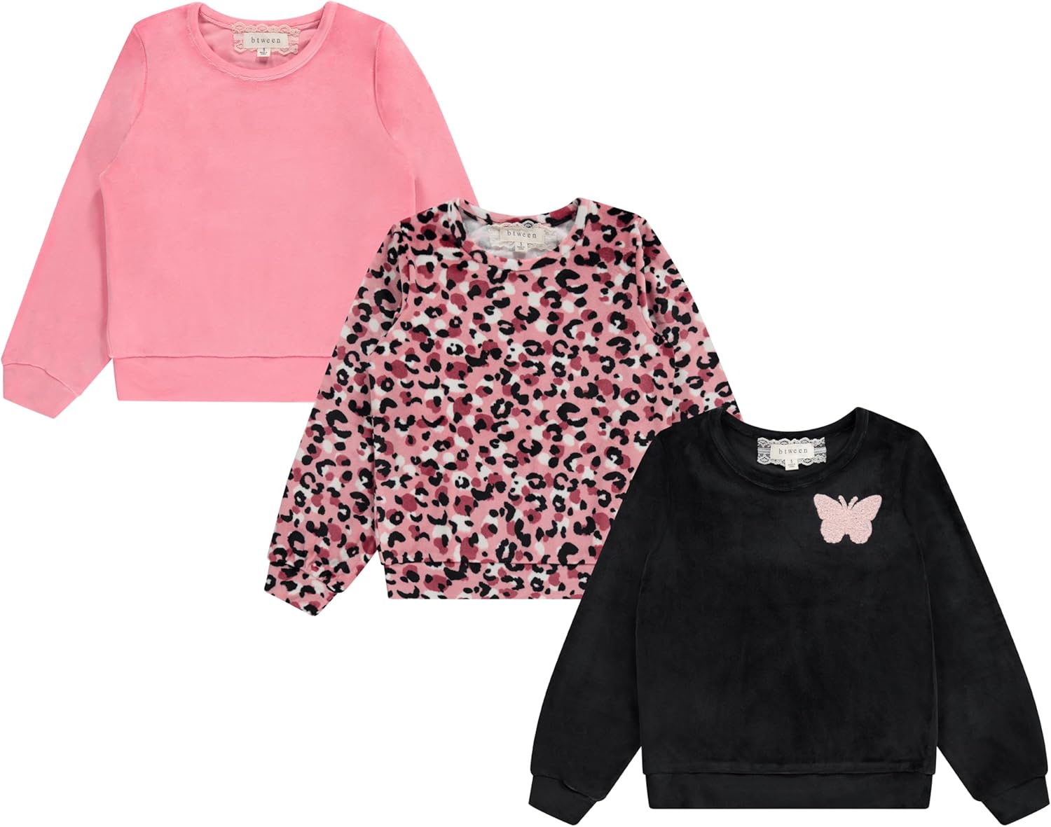 BTween Girls’ Cozy Sweatshirt Set – Soft, Warm, and Stylish – Pack of 3 with Fun Designs