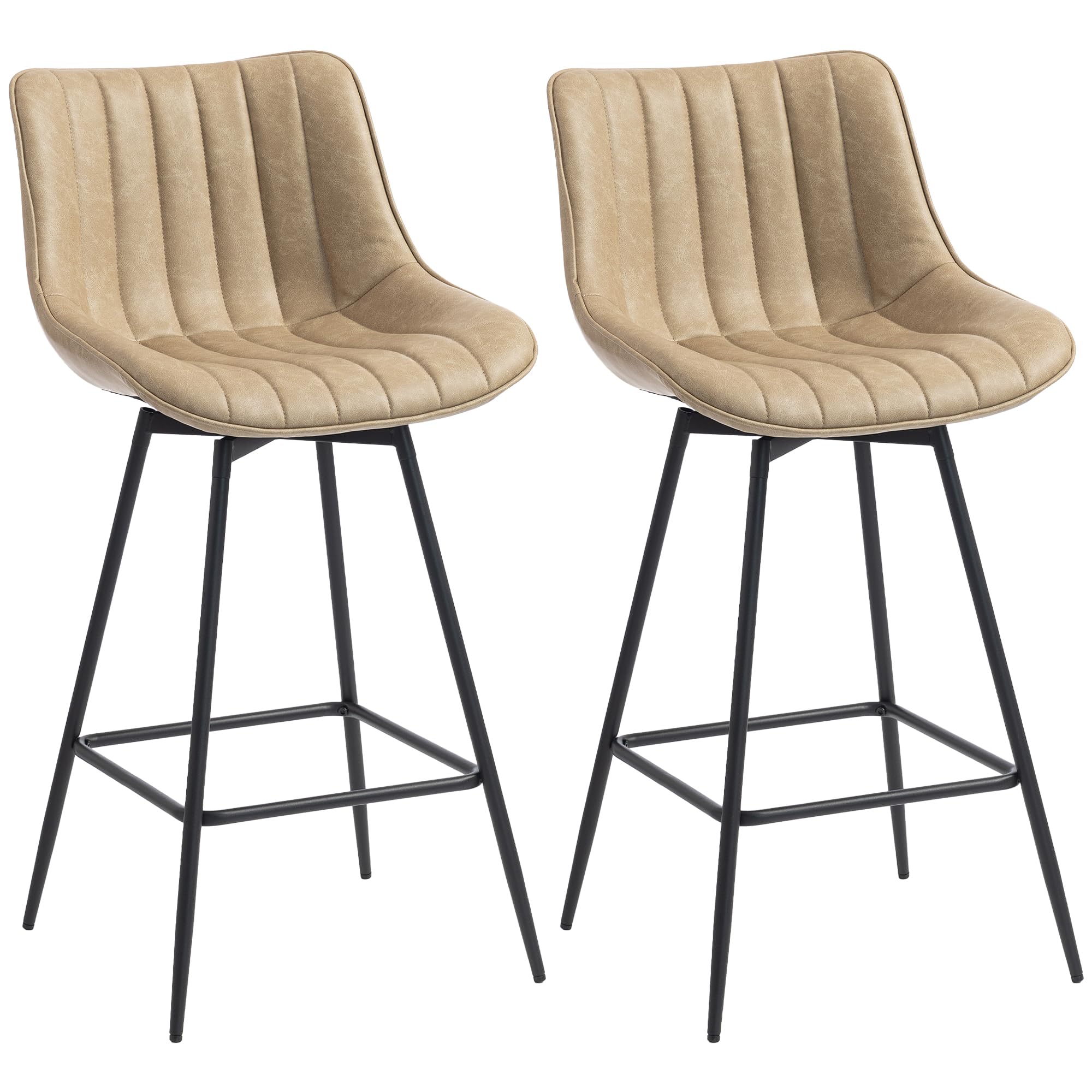 HOMCOM Swivel Bar Stools Set of 2 Backrest Height Adjustable, Light Brown