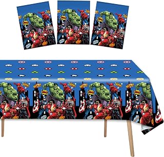 QICI 3pcs Super Hero Birthday Tablecloth Super Hero Birthday Party Decorations Supplies Disposable Super Hero Happy Birthday Plastic Table Cover for Boy Girl Kid Birthday Party Decor - 54"x108"