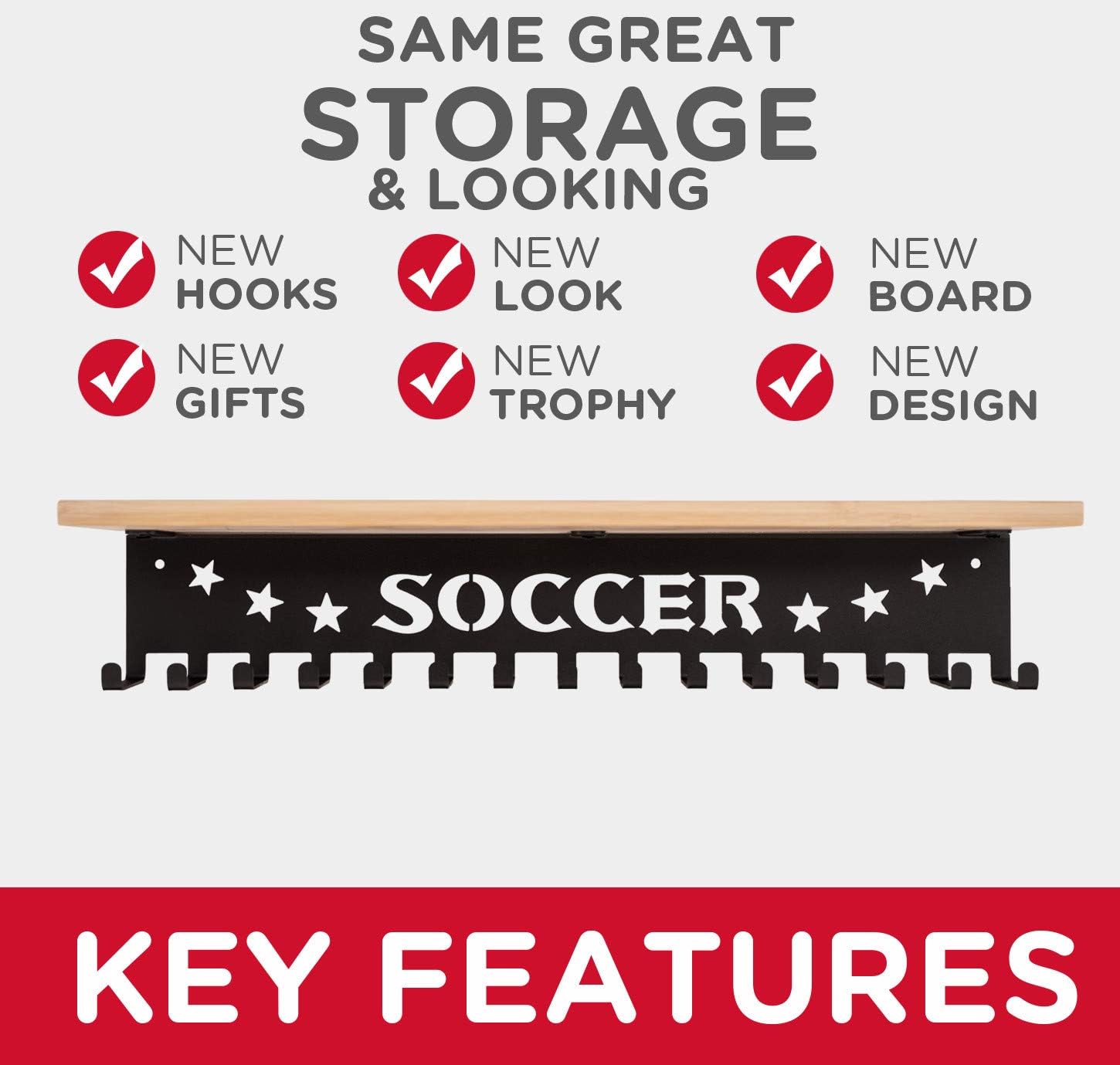 Upgraded Sports Marathon Medal Display Hanger Holder Racks Frame + Soccer Trophy Medal Holder Display Hanger