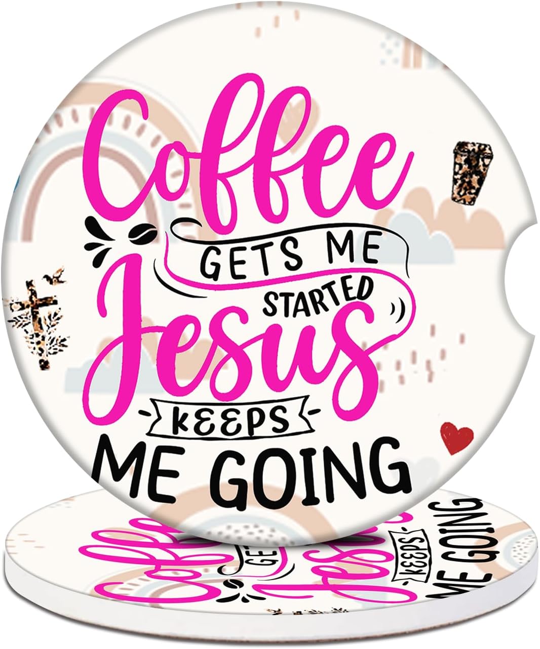 Car Cup Holders Coasters - Funny Coffee Lover Absorbent Ceramic Coaster, Car Coasters for Cup Holders, Auto Accessories for Women & Men, Pack of 2