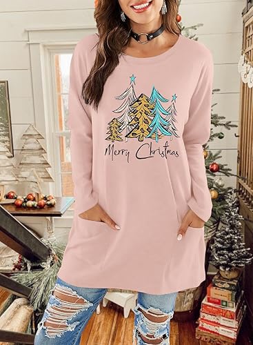 Miniatura 3 de SUPEYA Camisa de vestir de copa de vino tinto para mujer, estampado de leopardo, árbol de Navidad, lindas camisas gráficas de Navidad con bolsillos