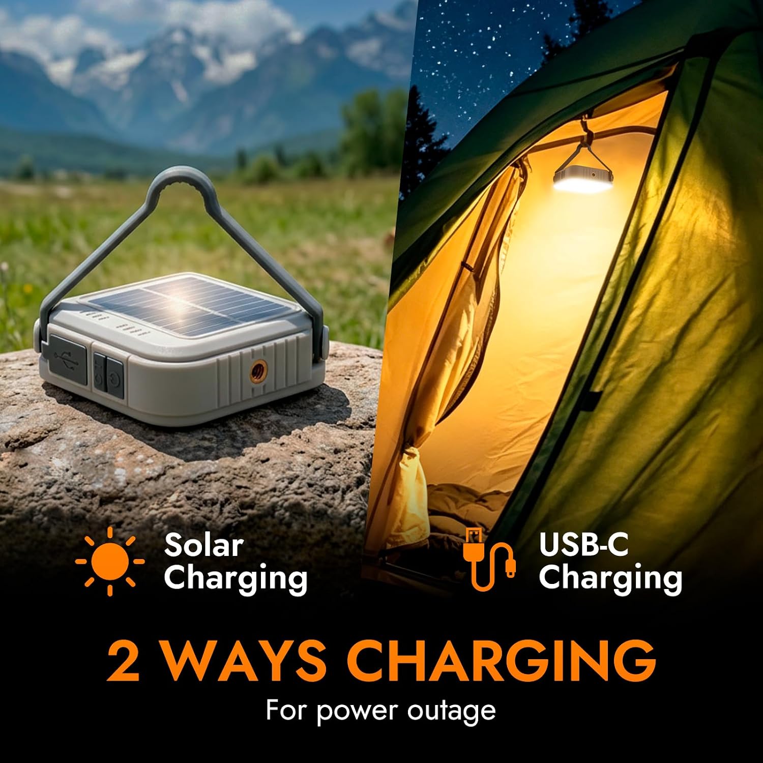 WARSUN Rechargeable Solar Lantern, 1000 Lumens LED Camping Lantern, Camping Essentials Light, Long-Lasting Portable Emergency Lantern for Power Outages, Tent, Outdoor and Home Use
