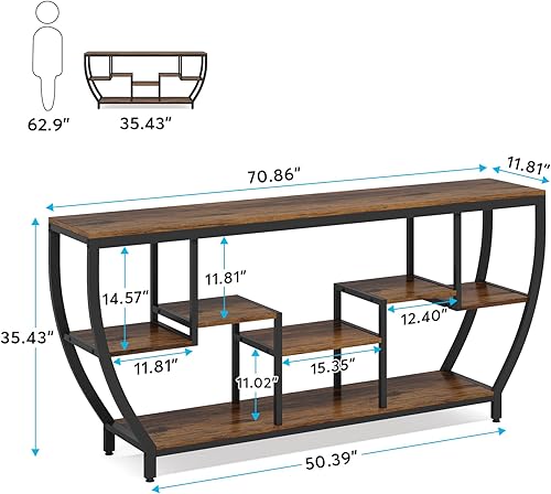 Vista 7 de Tribesigns - Mesa de sofá larga de 70.9 pulgadas con estantes, mesa consola rústica con almacenamiento, mesa de entrada industrial, soporte para TV