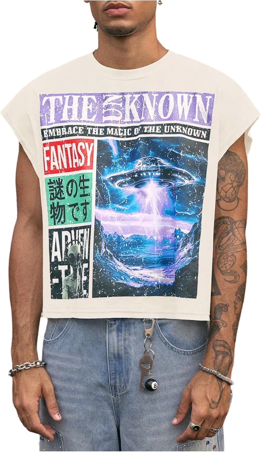 GORGLITTER Men's Dolman Sleeve Crop Vest Top T Shirts Crewneck Loose Pullover Tank Tops