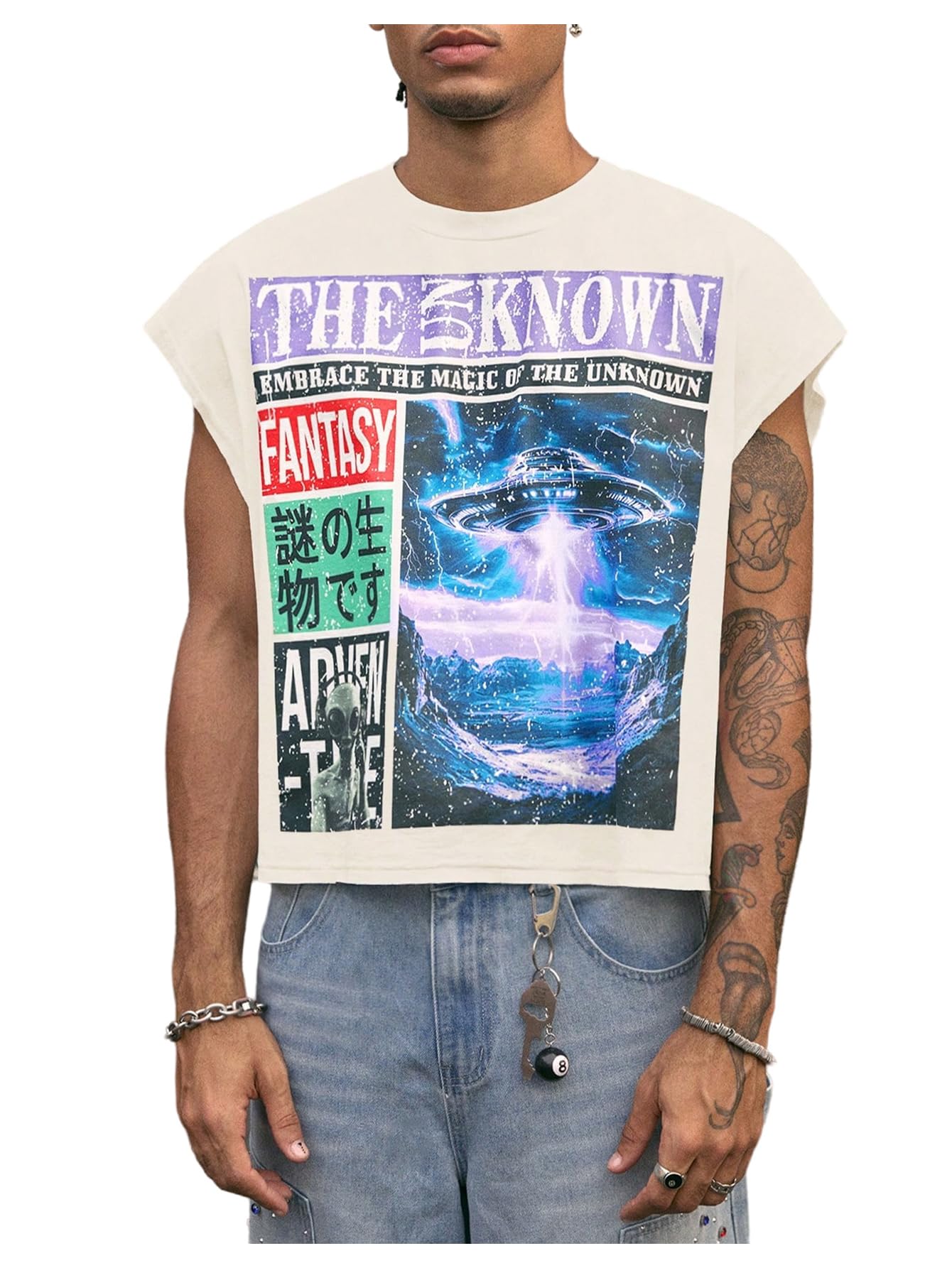 GORGLITTER Men's Sleeveless Cropped Shirt Crewneck Boxy Crop Top Streetwear