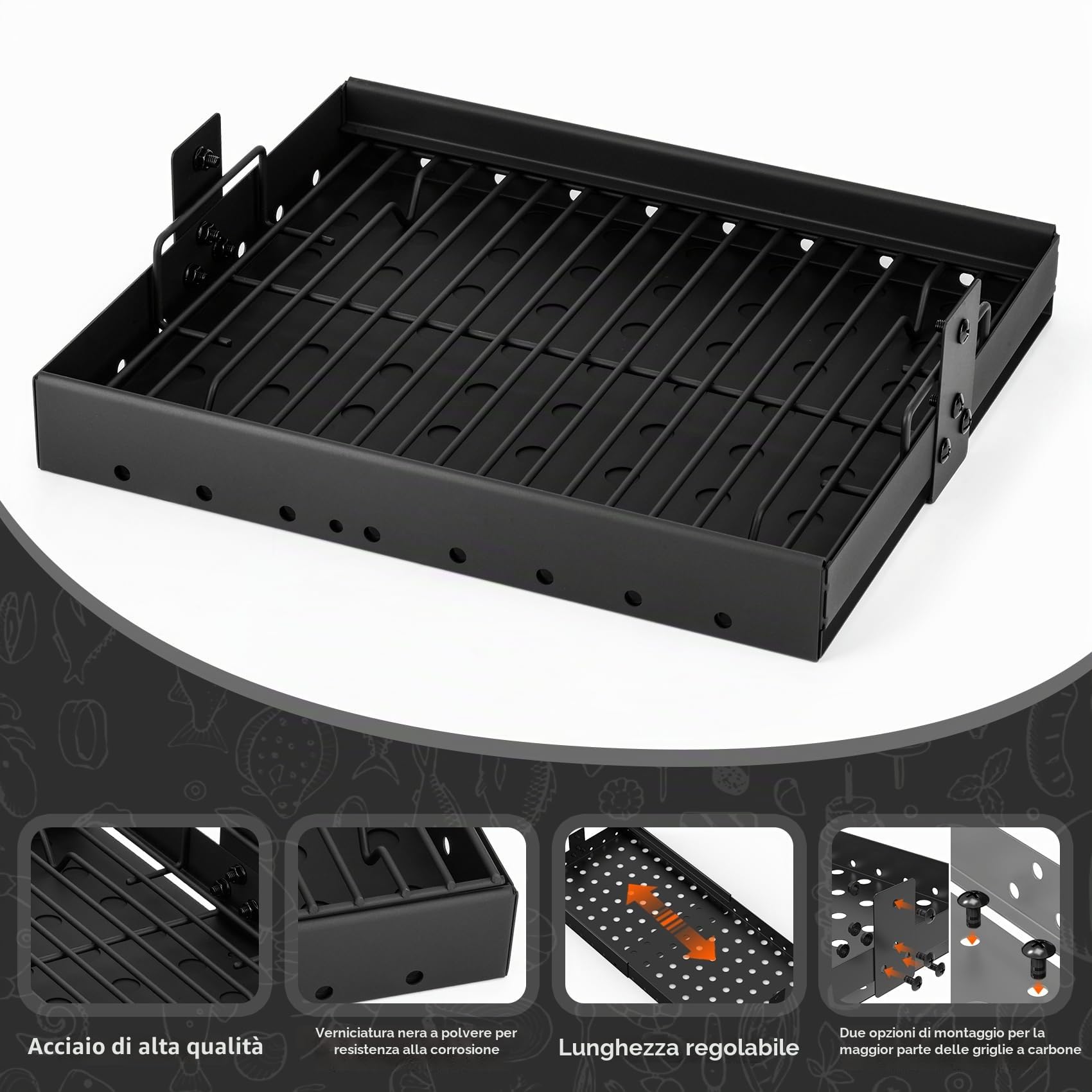 Onlyfire Vassoio per Carbone Regolabile per La Maggior Parte dei Grill a Carbonella, Vassoio per La Cenere Resistente alle Alte Temperature per Tepro Toronto, Pit Boss Memphis I, Char-Griller 2190