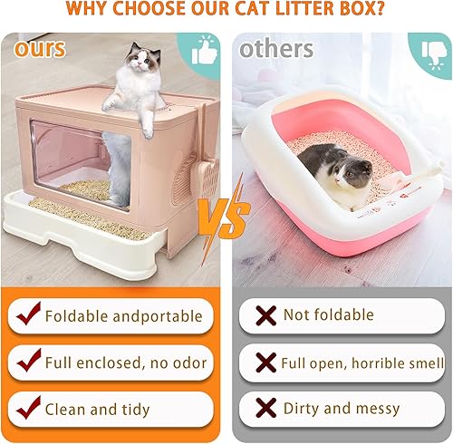 Miniatura 5 de Inodoro plegable para gatos con entrada superior cerrada, caja de arena para gatos cubierta extra grande con cepillo de arena y pala