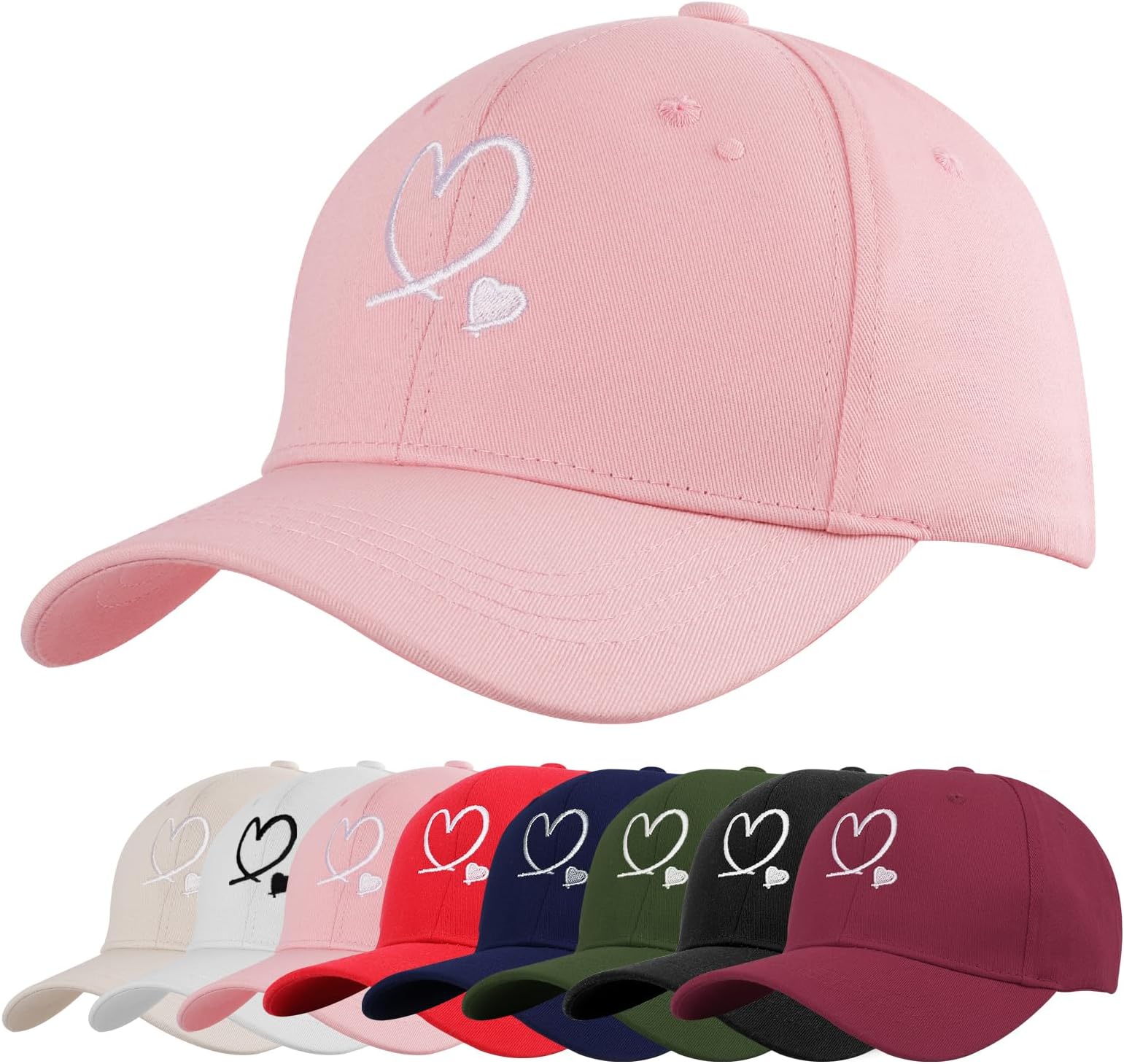 Unisex Heart Embroidered Baseball Cap - Adjustable Cotton Breathable UV Protection Summer Sun Hat for Casual Outdoor Travel Sport Wear Sports Cap