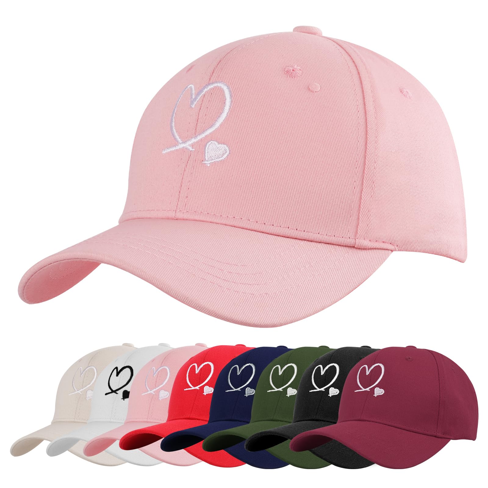 Unisex Heart Embroidered Baseball Cap - Adjustable Cotton Breathable UV Protection Summer Sun Hat for Casual Outdoor Travel Sport Wear Sports Cap
