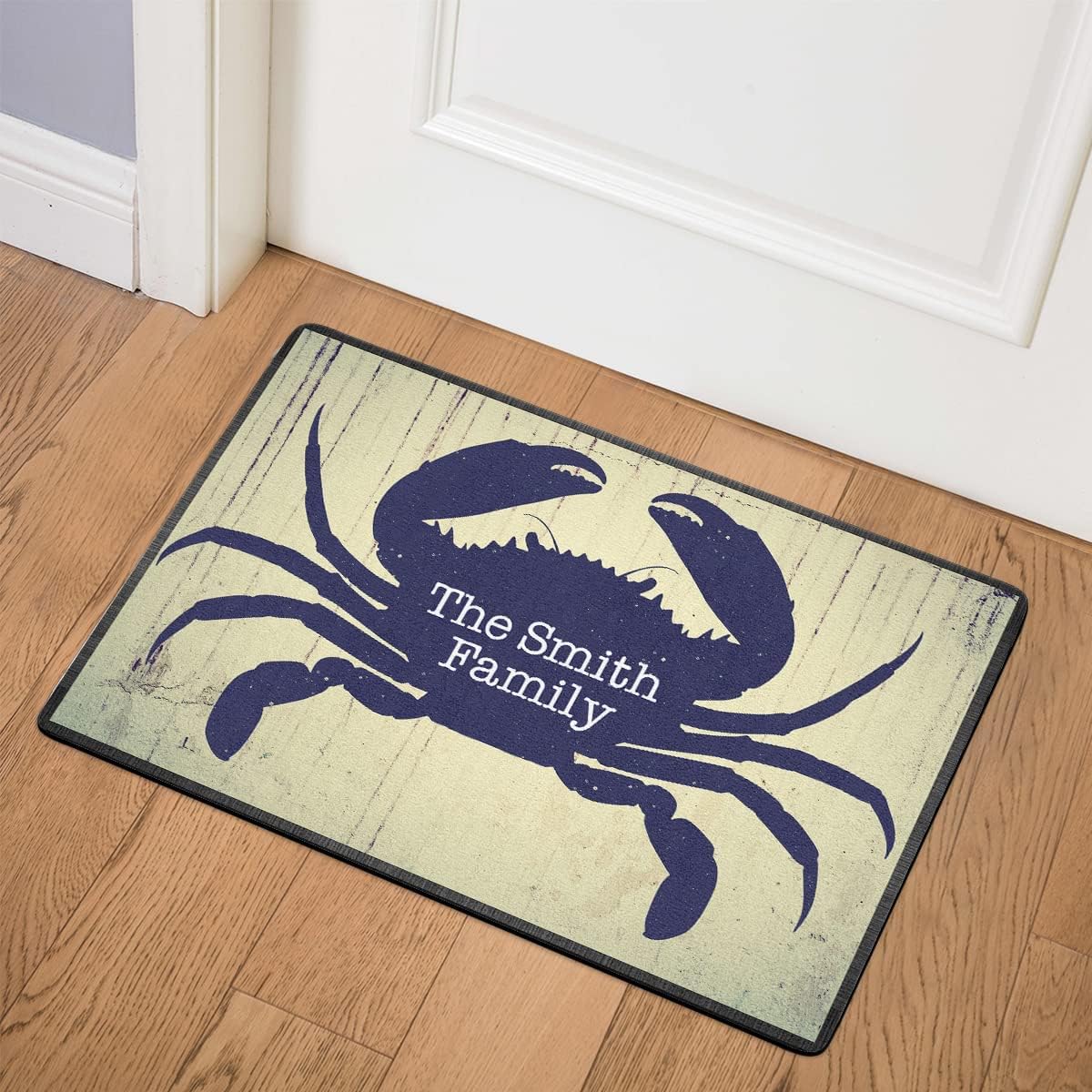 Personalized Welcome Crab Doormat - Custom Family Name Door Mat, Monogram Sea Animal Front Door Rug, Housewarming Party Accessories & Decorations for Inside Outside, Funny Decorative Gift Home Rugs