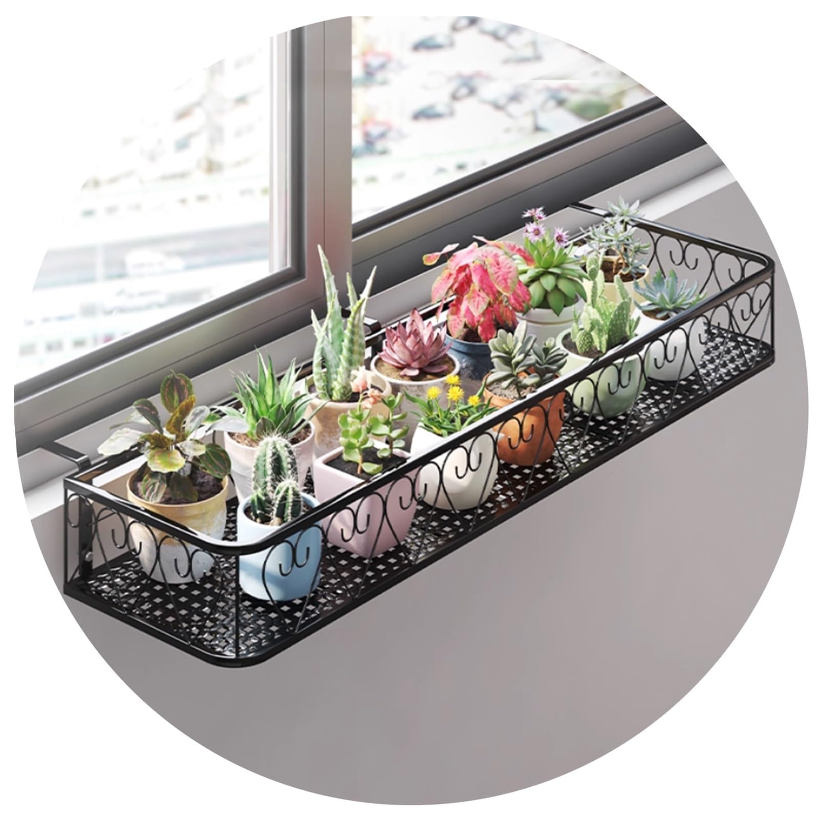 stand di fiori Mensola Per Fiori In Ferro Battuto - Portavasi Da Appendere Al Davanzale Della Finestra E Supporto Per Ringhiera Del Balcone, Organizer Giardino Per Vasi E Piante Grasse(60*20*12cm)