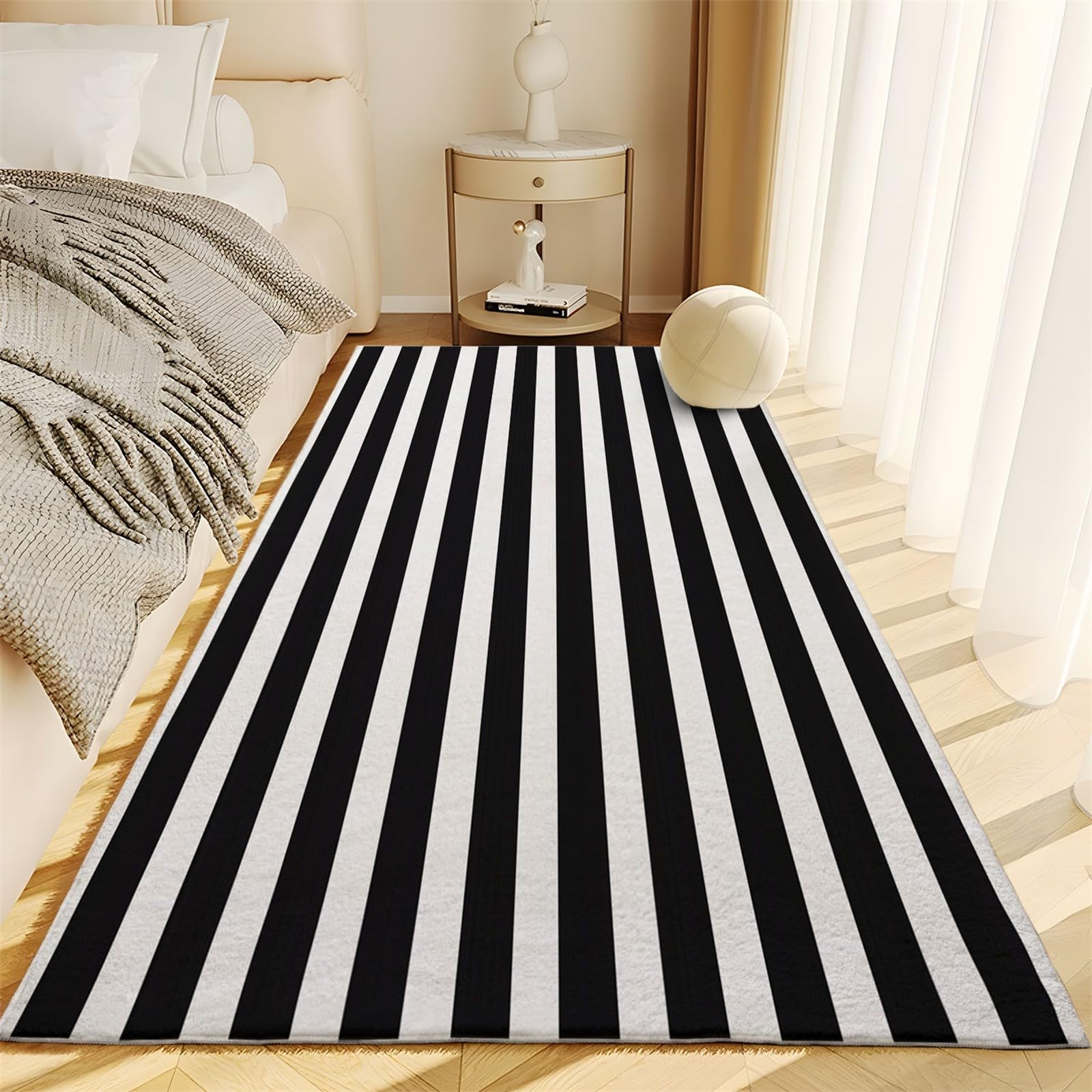 Teppich Wohnzimmer 180x240 cm Waschbarer Teppich, Schwarz-Weiß Gestreifte Geometrie Teppich Schlafzimmer, Schwarz-Weiß Teppich, Teppich Kurzflor für Wohnzimmer Schlafzimmer kinderzimmer