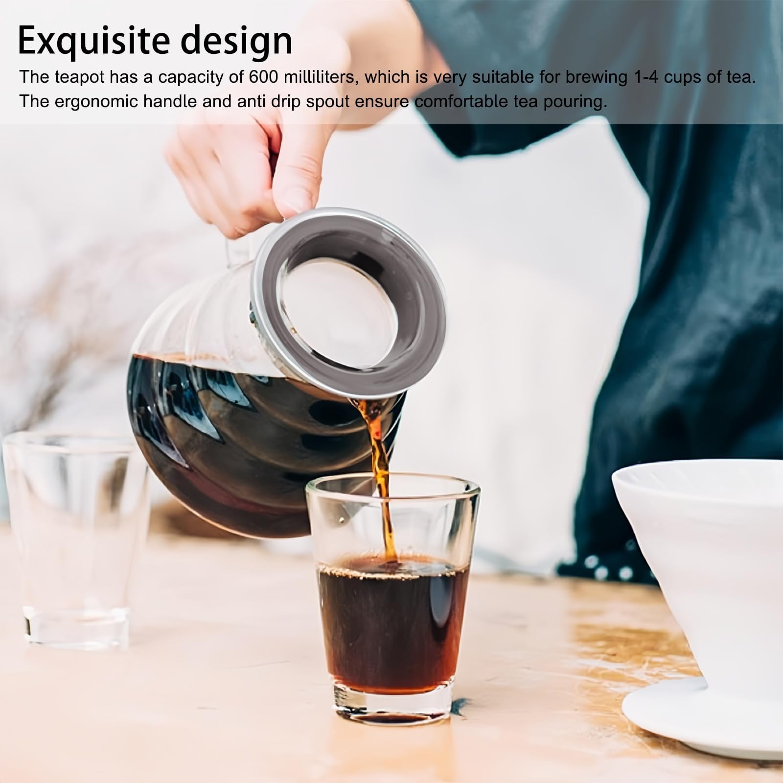 600 ml Teiera in Vetro, Caraffa da Caffè in Vetro con Coperchio, Trasparente Teiera Trasparente, Caraffa Acqua per Caffè e Tè