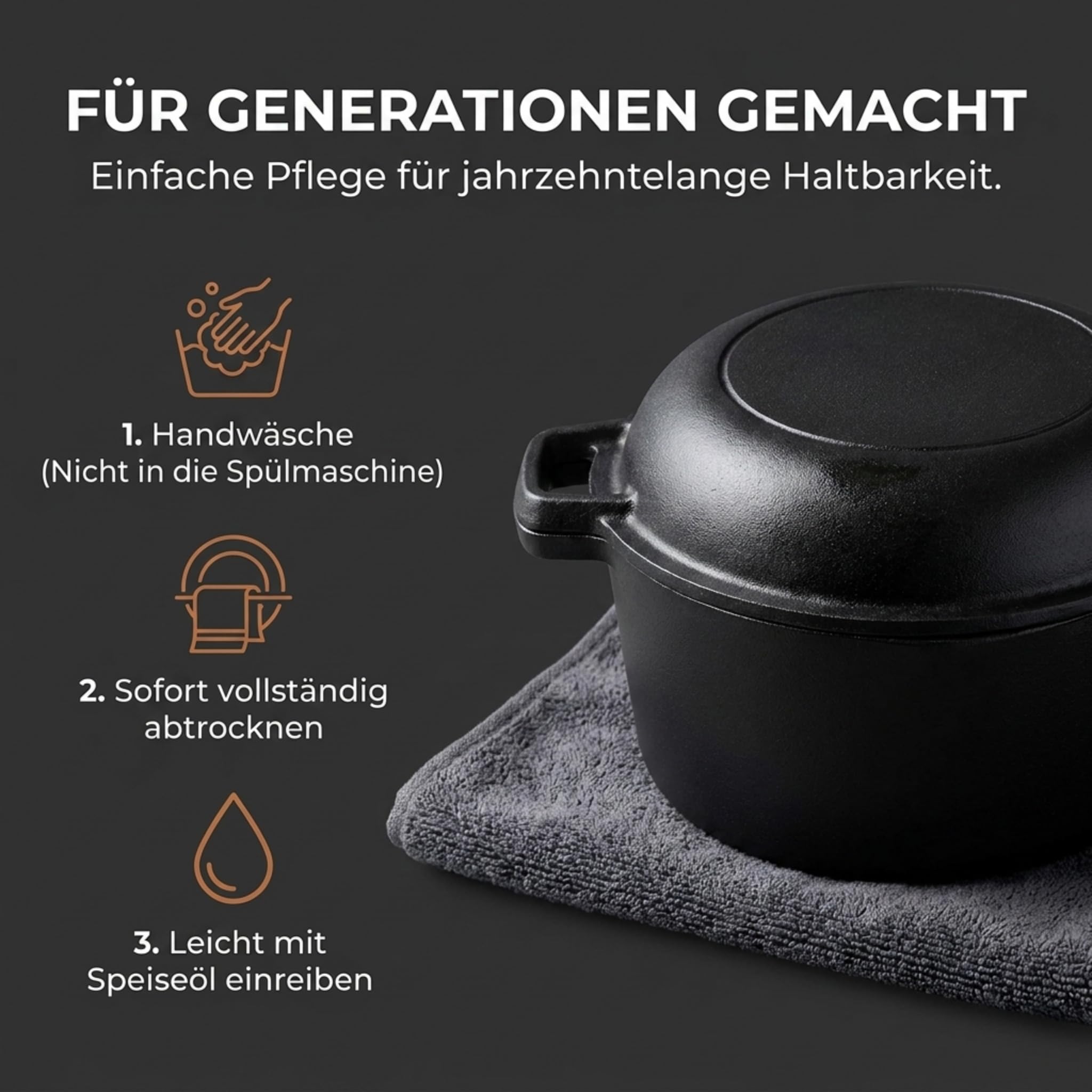Homira Gusseisentopf 26 cm – Brotbackform & Pfanne in einem, Induktionsgeeignet Brotbacktopf, Brotbacken