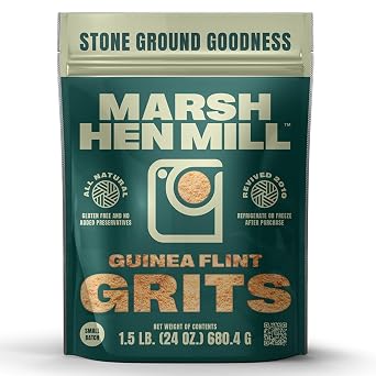 Marsh Hen Mill Guinea Flint Grits, Stone Ground from Authentic Cuban Corn, Old Fashioned, Warm Pumpkin Color for Gumbo Hoppin' John, 24 oz