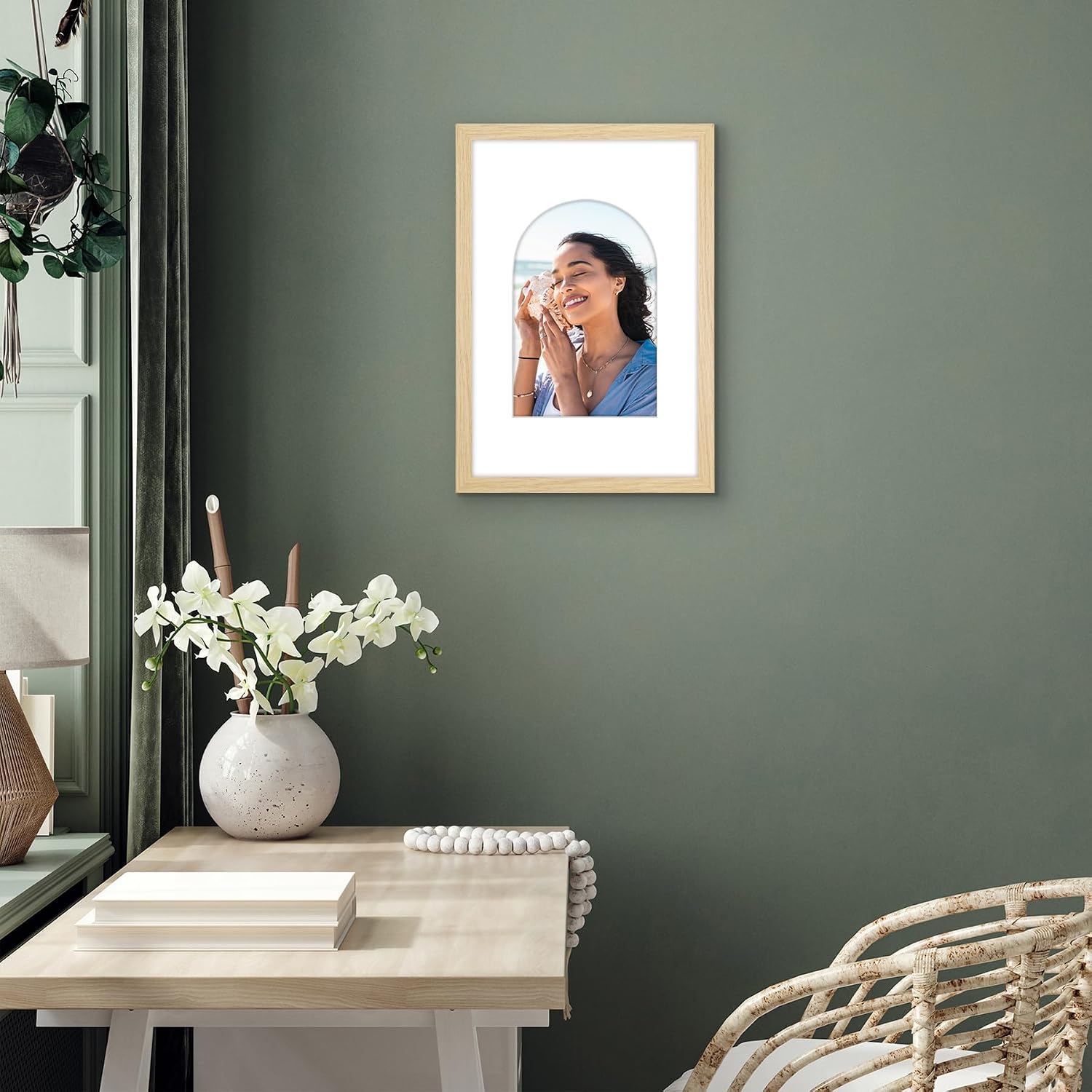 Americanflat 8x12 Picture Frame with Arch Mat Insert and Shatter-Resistant Glass - Signature Collection - Designer Photo Frames for Wall Display - 12x18 Poster Frame without Mat - Natural Oak