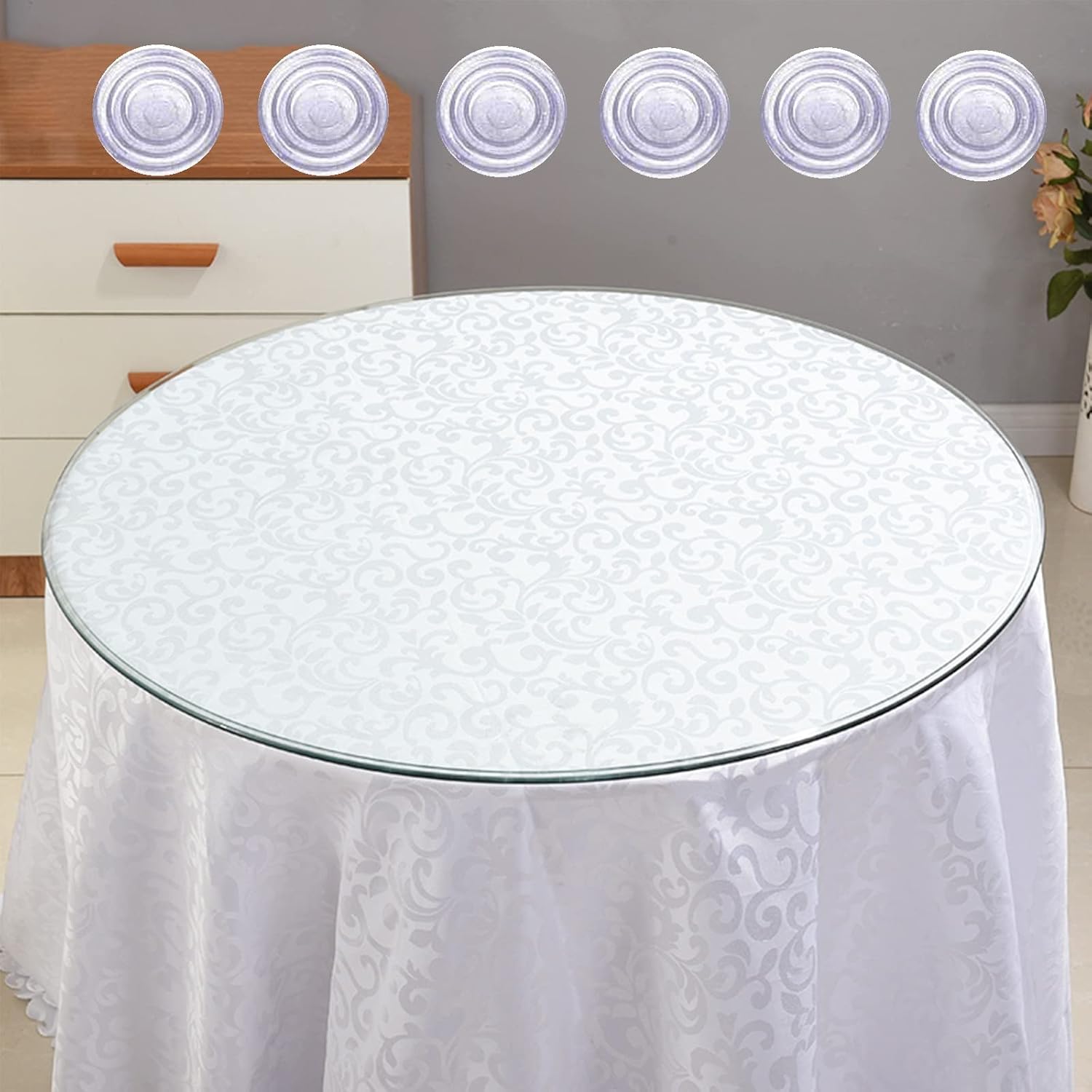 Round Glass Table Top, Ø38cm - 80cm Table Top Tempered Glass, 1/3" Thick Replacement Parts for Dining Table, Coffee Table, Home, Office, High Hardness, Clear Plate Glass