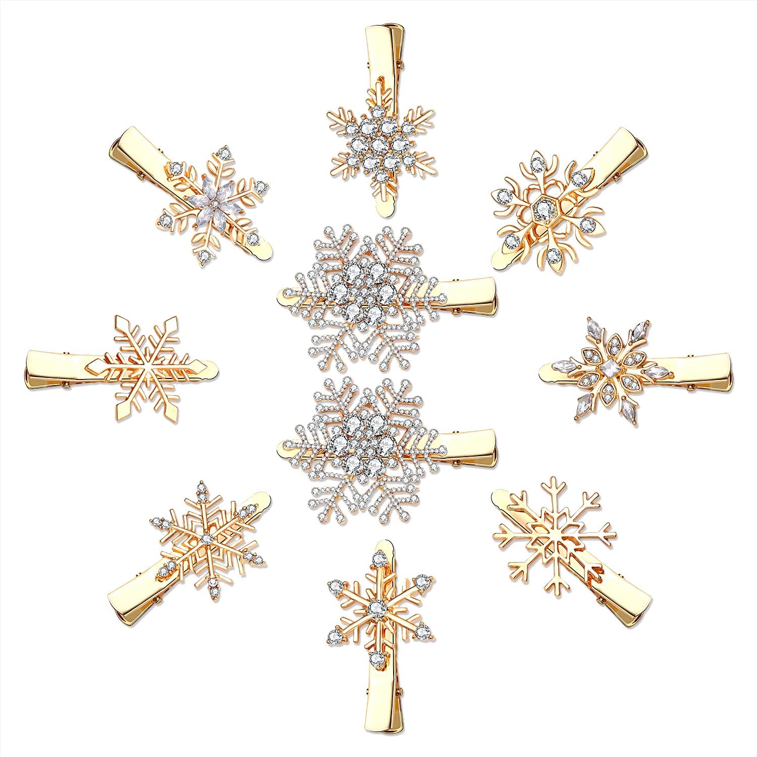 Boderier 10 Pack Christmas Snowflake Hair Clips for Women Girls Winter Holiday Sparkling Rhinestone Snowflake Hairpin Barrette Wedding Bridal Hair Accessories Gifts