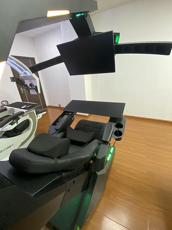 Imperatorworks R1 Pro Black Racing PU Gaming Chair Computer Cockpit Gaming Workstation with Massage and Speakers Starlight RGB Support 3 Monitors Distance Adjustable