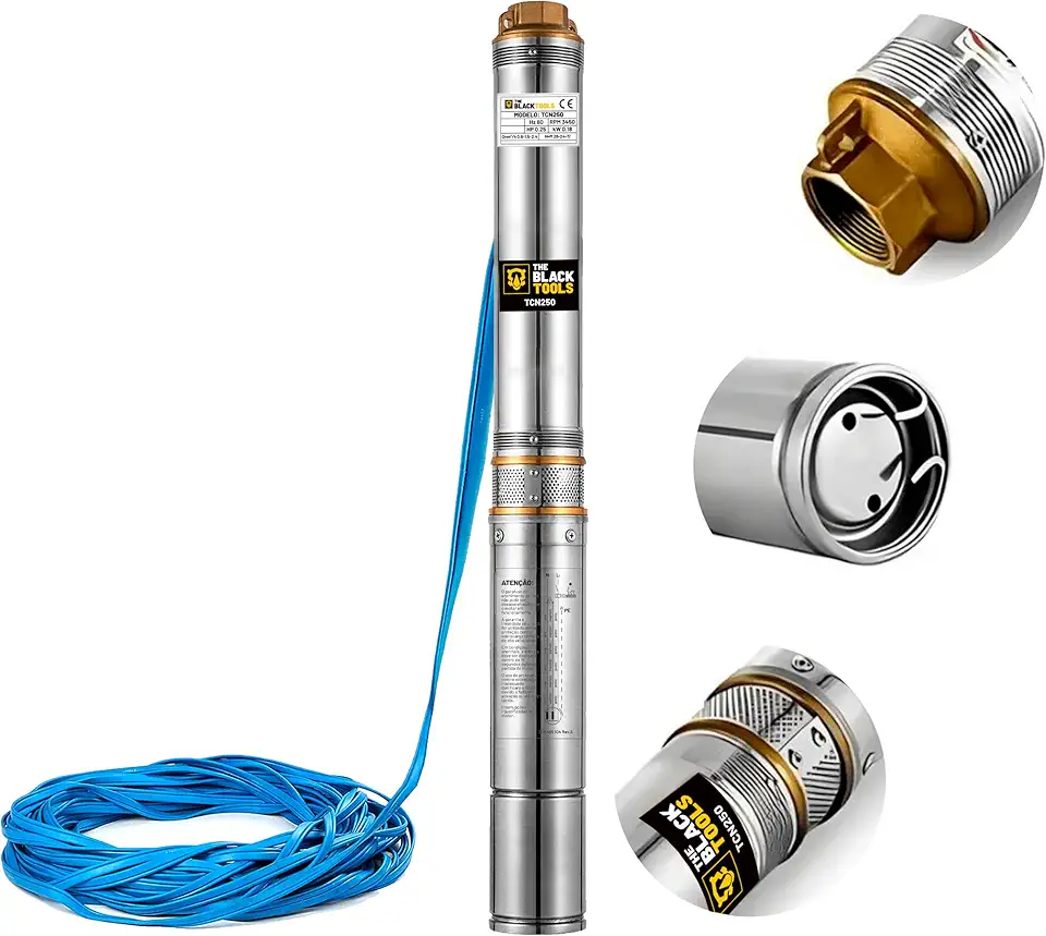 Bomba Submersa TCN250 The Black Tools – Caneta Palito 1/4HP 2,5" para Poço Artesiano Água Limpa 220V