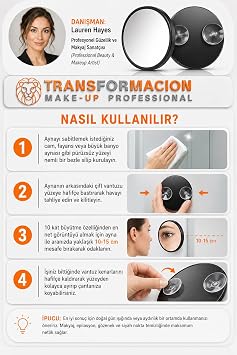 Transformacion 10X Büyüteçli Makyaj Aynası - Çift Vantuzlu Kristal Akrilik 9 cm Taşınabilir Seyahat Tipi Büyüteçli Ayna, Hassas Epilasyon, Gözenek ve Siyah Nokta Temizleme Aynası 723340