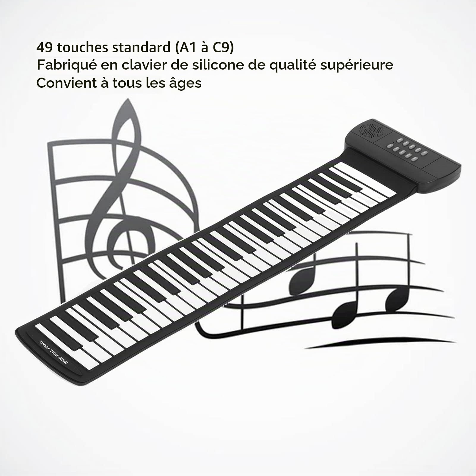 ASHATA PM49H Piano Enroulable, Clavier de Piano électronique Souple Rechargeable à 49 Touches avec Fonction MIDI Bluetooth, Son Surround 4D, Piano Pliable à la Main pour Débutants(PM49)