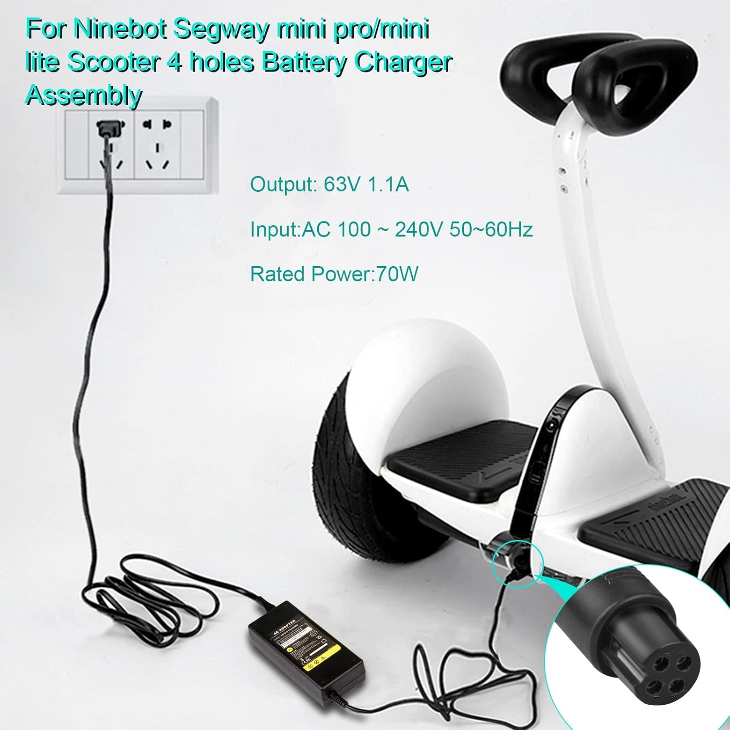 Tree.nb 4-Pin 8 mm scooter charger for Ninebot S/S-Max/Mini Lite/Mini Pro Segway, 63V 1.1a adapter compatible with NineBot, 4 Replacement Pong connector 9 71zAffyqosL. AC SL1500