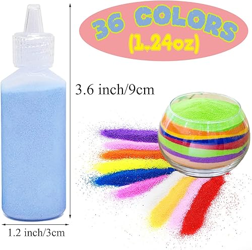 Miniatura 9 de Guuozzli 24 piezas de arena artística, botellas de arena de colores de 1.24 onzas, kit de arte y manualidades de arena, arena escénica para niños,