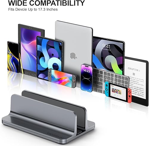 Miniatura 7 de Soporte vertical de aluminio para laptop para escritorio, base de ancho ajustable para MacBook, Surface, Samsung, HP, Dell de hasta 17.3 pulgadas,