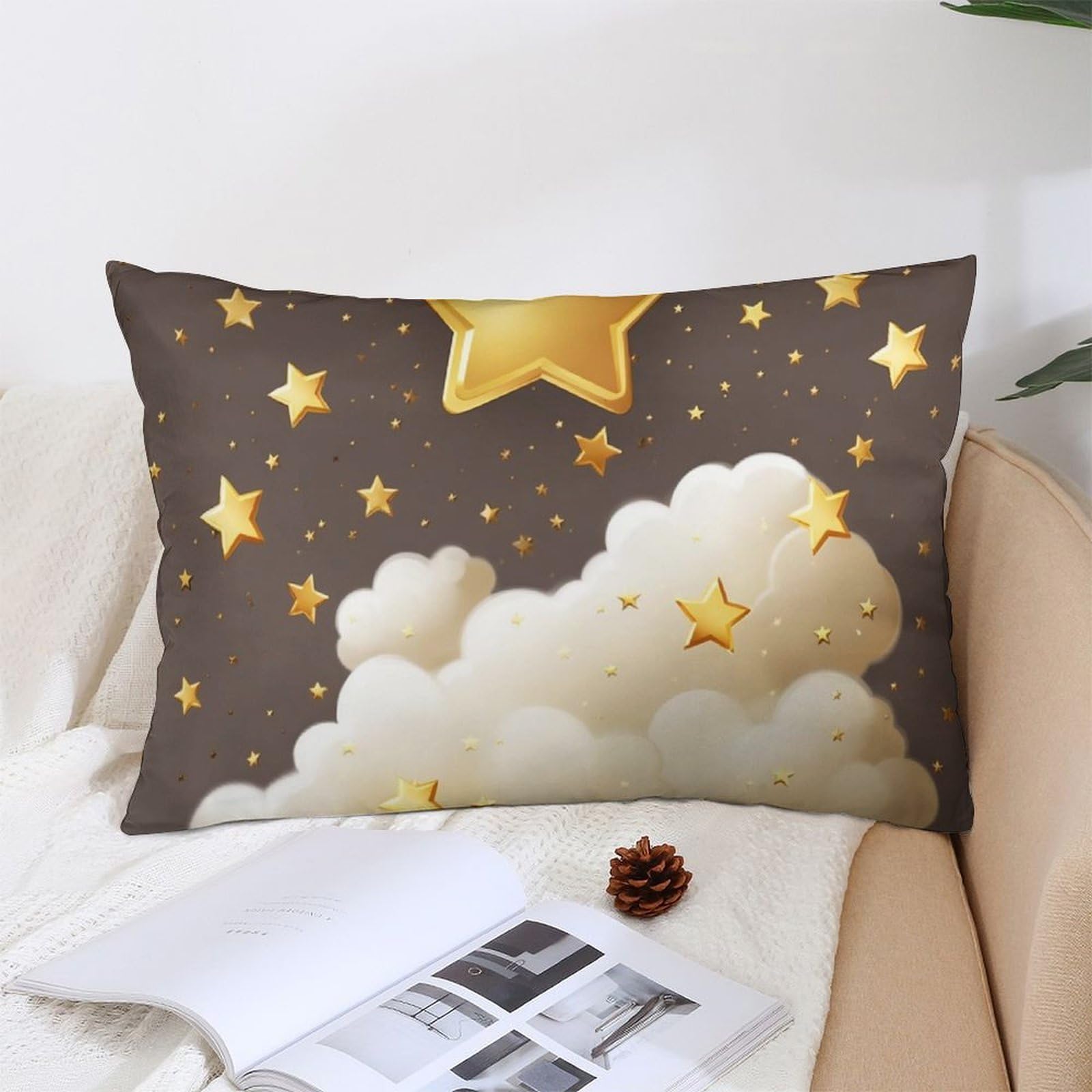 NTVOWPZO Decoration Throw Pillow Covers 12 "x20 Pillowcases Covers Cartoon Cloud Gold Stars Soft Pillowcases Modern Farmhouse Home Decor Sofa Cushions Covers for Couch Bed Living Room