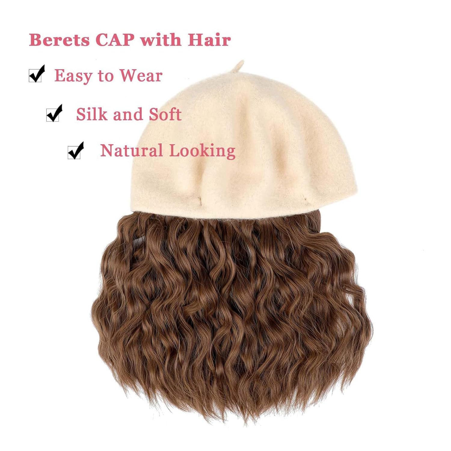 Beret Hat wig women's wig beret short wool curly wig wavy hair Bob wig Classic French Wool Hat wig