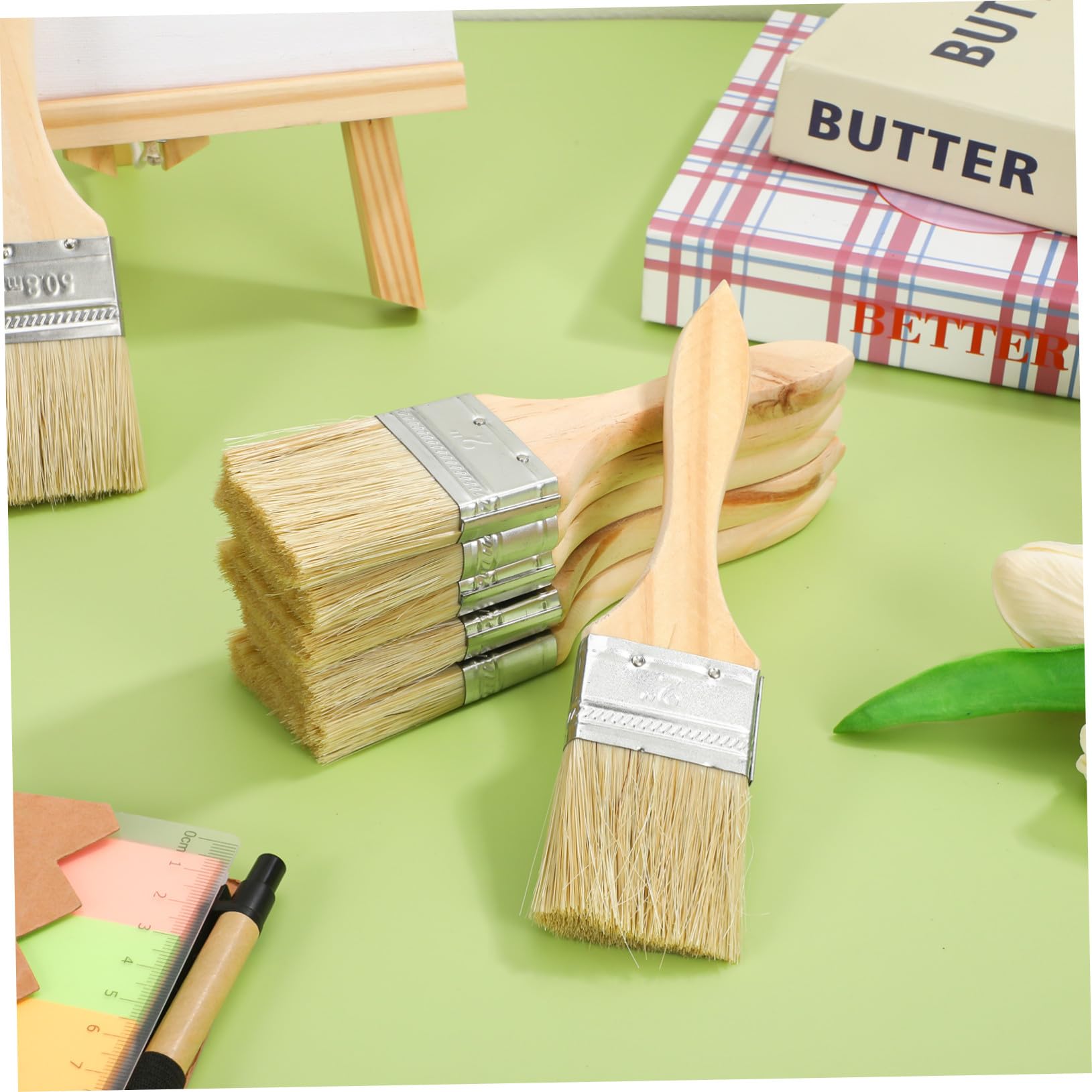 30 Pezzi Pennelli Piatti per Vernice con in Legno Spesso Spazzole per Macchie su Legno e Resistenti e Adatti Grandi Progetti Ristrutturazione Casa