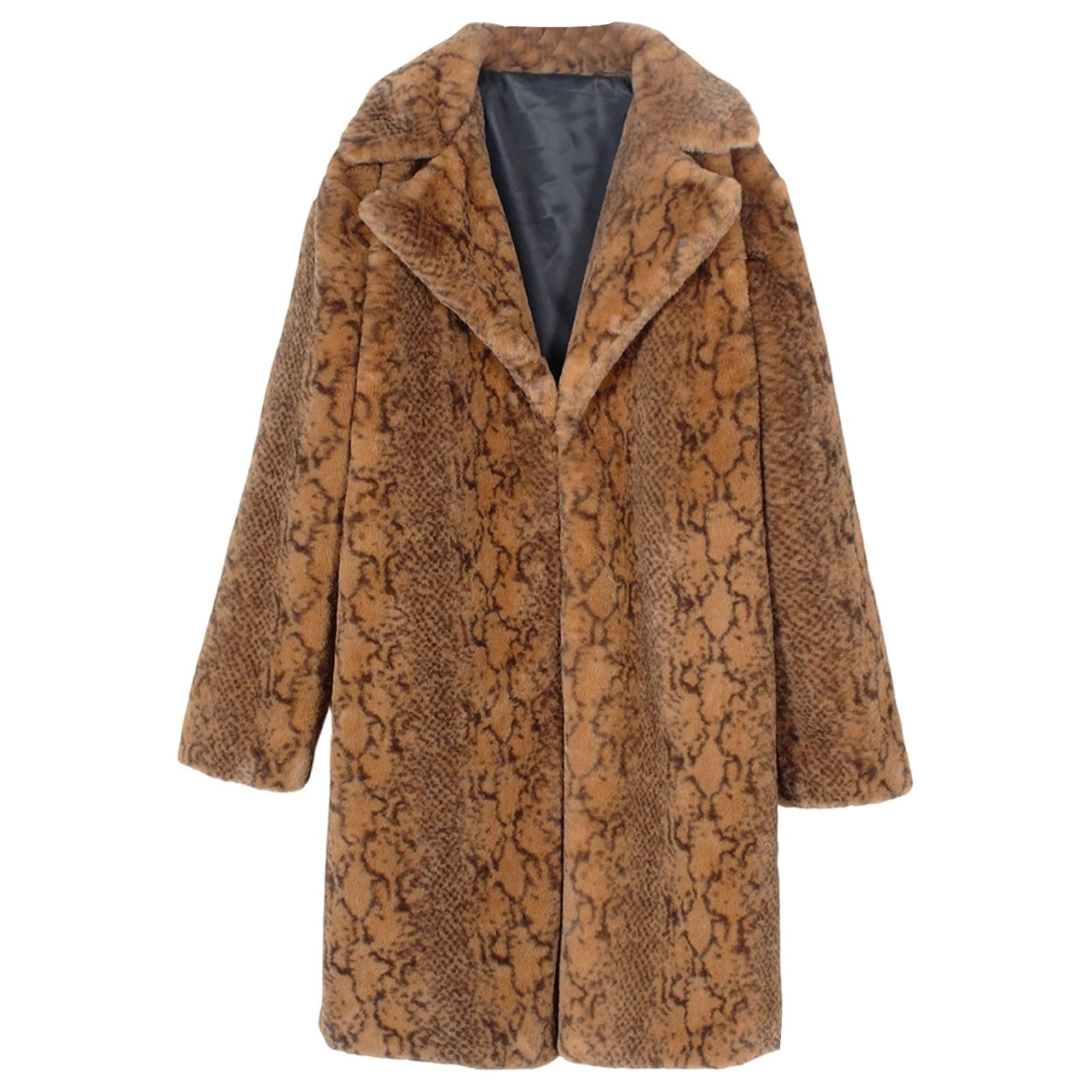 Generisch Giacca invernale da donna, cappotto caldo, lungo, elegante, trench risvolti, spesso cappotto invernale, soffice giacca termica in pile, giacca di peluche aperta, per le mezze stagioni