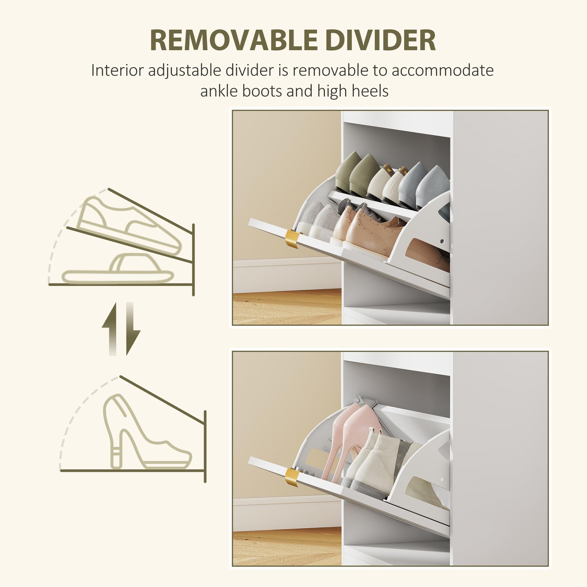 HOMCOM Banco Zapatero Estrecho 1 cajón abatible, 5 Pares, Blanco | 4 ventilaciones, entrada, pasillo, cojín